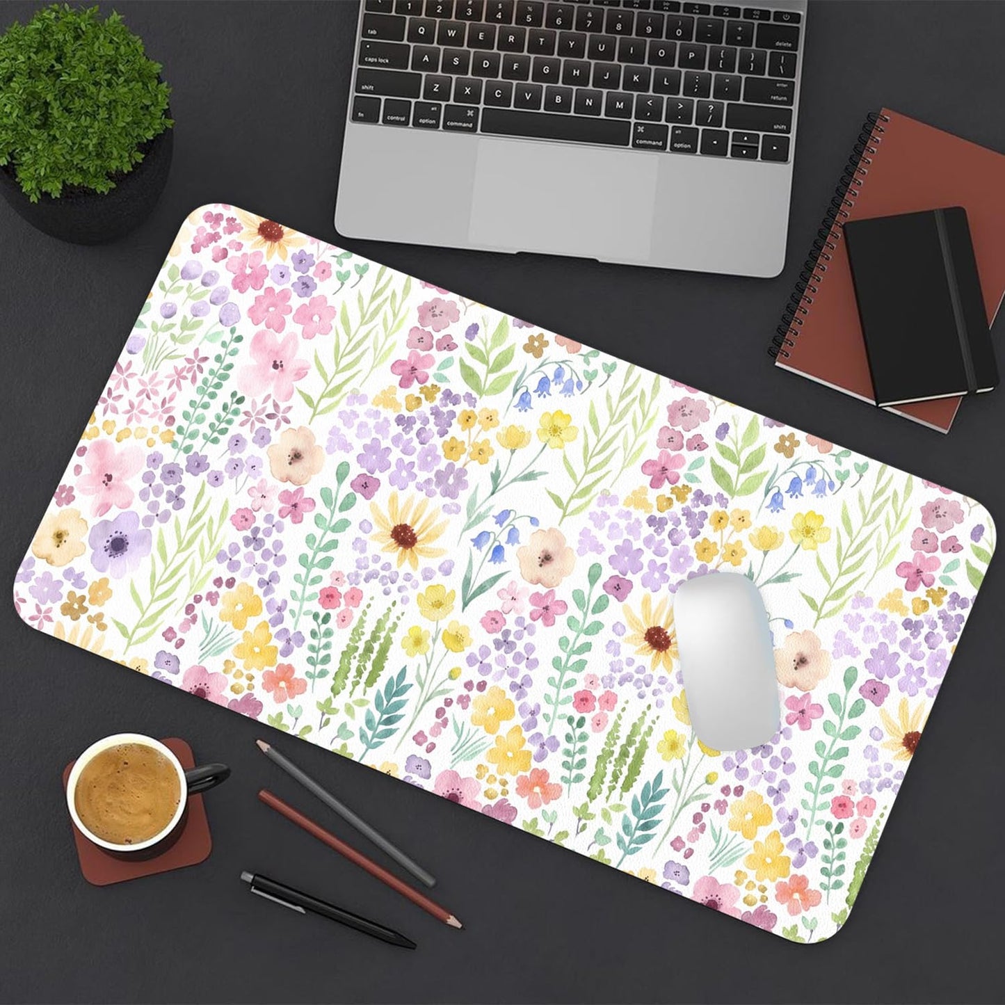 Flower Large Mouse Pad, Floral Desk Matt for Desktop, PU Leather Waterproof Desk Pad, Computer PC Laptop Protector Gaming Mouse Pads for Women Office Decor (31.5" x 15.7")