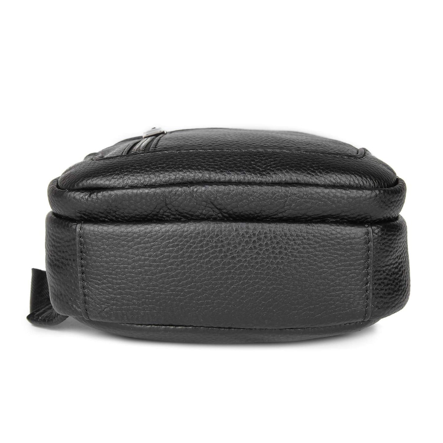 Polare Cowhide Leather Waterproof Casual Daypack Anti Theft Sling Shoulder Chest Crossbody Bag For Men (Black-Small)