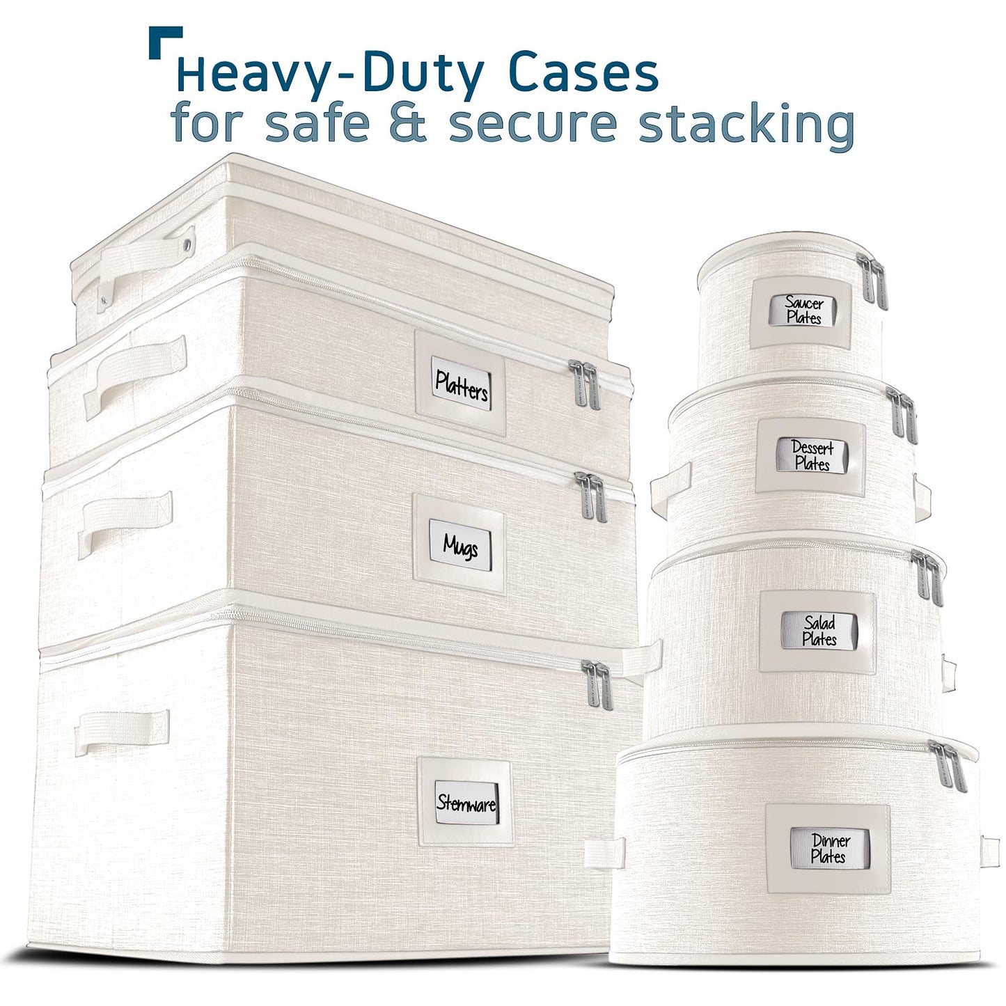 Flatware & Utensil Storage, Durable Silverware Storage Box with Padded Dividers, 5 Compartment Flatware Storage Case, Silverware Case with Handles, Protects and Organizes Cutlery, Cream