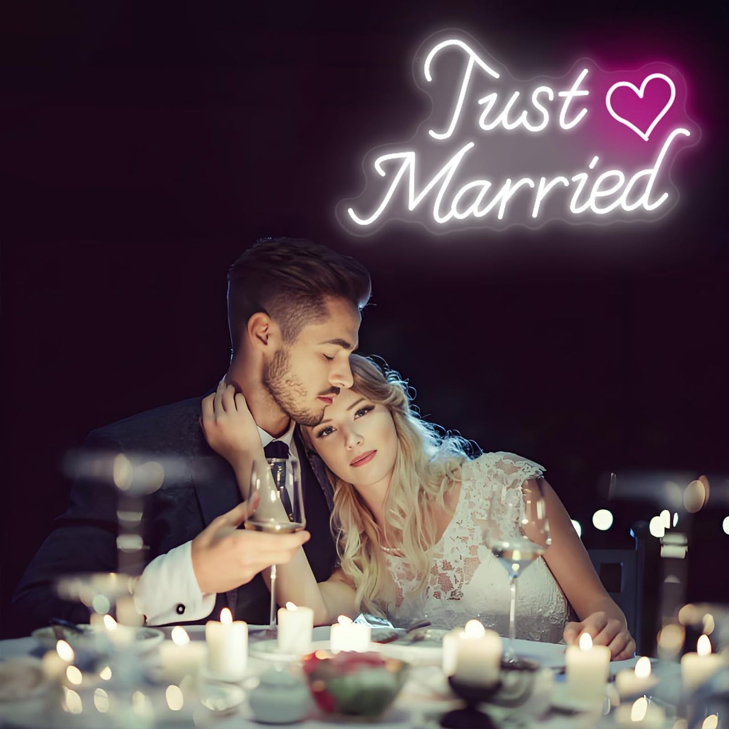 Just Married Neon Sign for Wedding Decor, Just Married Sign Wedding Ceremony Backdrop Decorations Gift for Reception, 16.5 x 9.4 inch