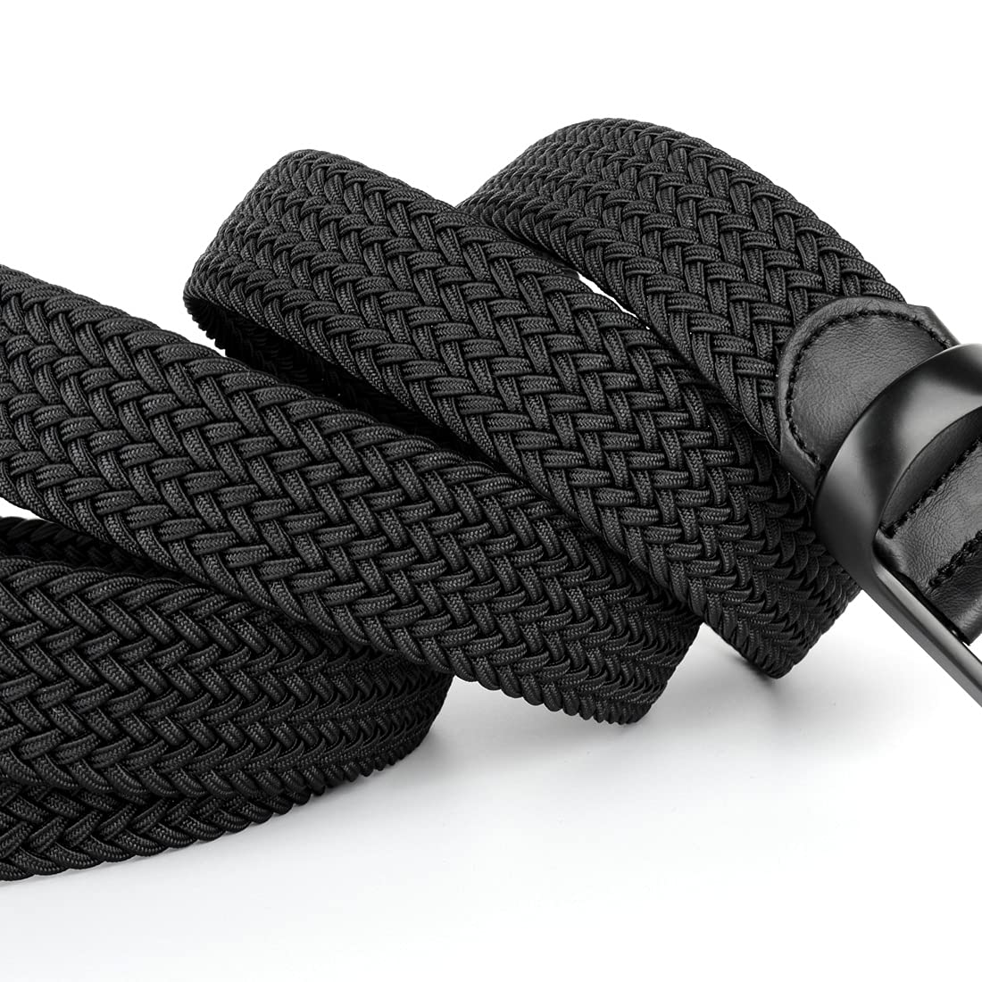 Drizzte Plus Size Mens Belt 67'' Casual Elastic Black Braided Stretchy Fabric Web Belts