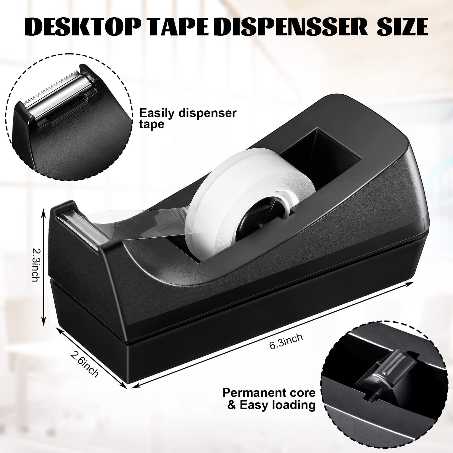 Lanties 10 Pack Desktop Tape Dispensers Non Skid Base for Office Home School (Tape Not Included) (Black)