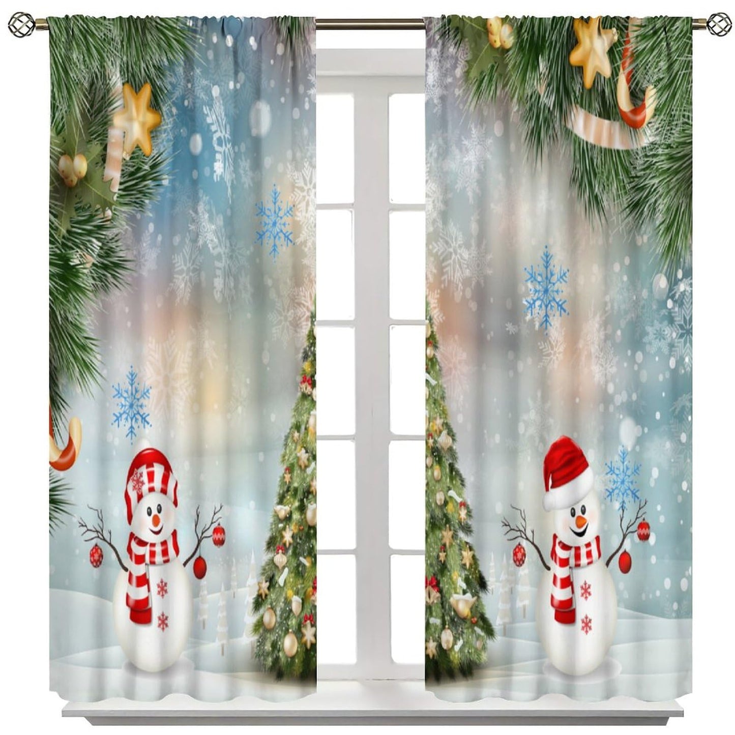 FengMingRui Christmas Curtain Christmas Happy Holidays Winter Snowflake Holiday Christmas Snowman Decor Window Treatment Bedroom Living Room Decor Window Drapes 42" W X 45" L