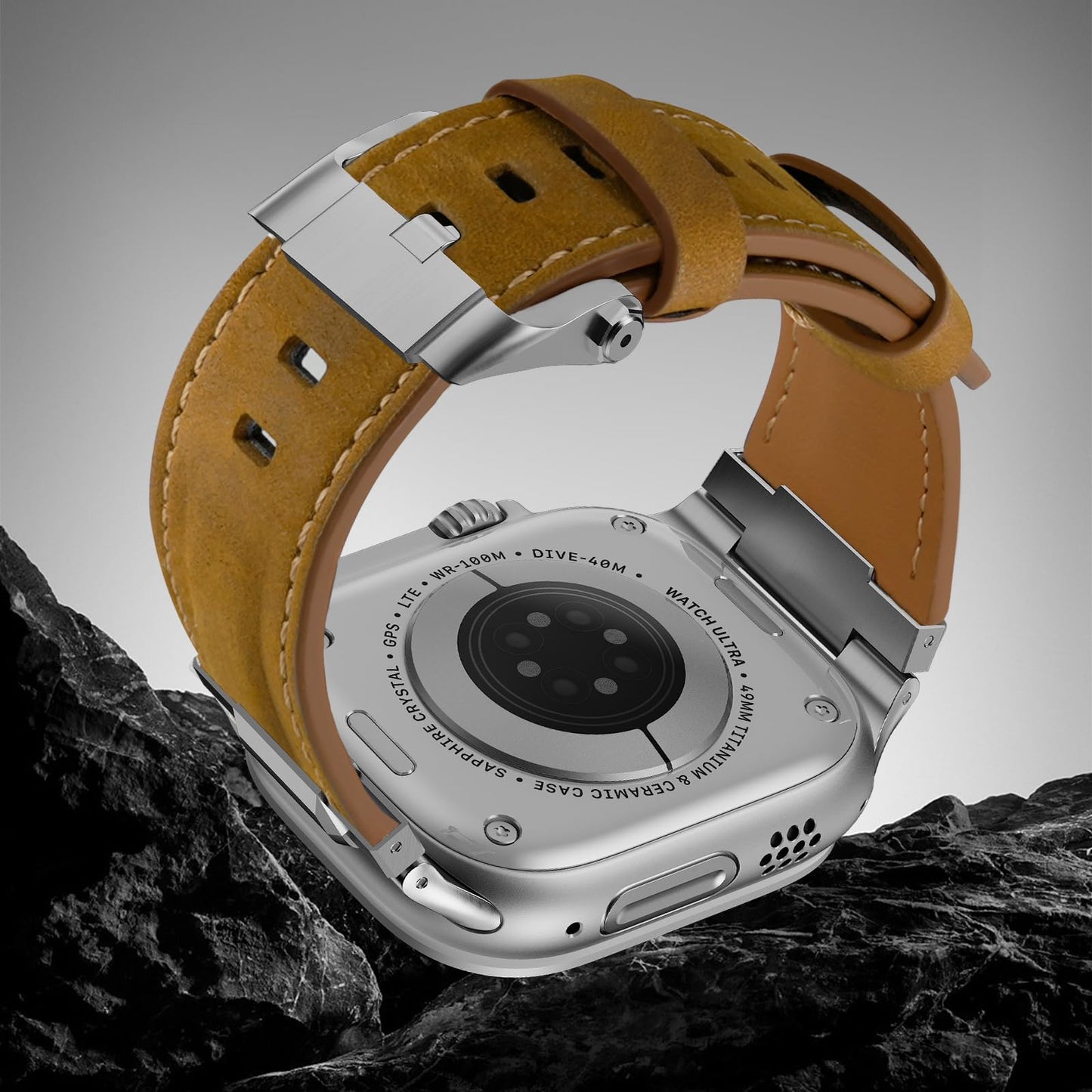 Genuine Leather Band Compatible with Apple Watch Ultra Band 49mm 46mm 45mm 44mm for Men,Vintage Genuine Leather Replacement Strap for iWatch Ultra 3 2 1,SE 3 2 1,series 11 10 9 8 7 6 5 4