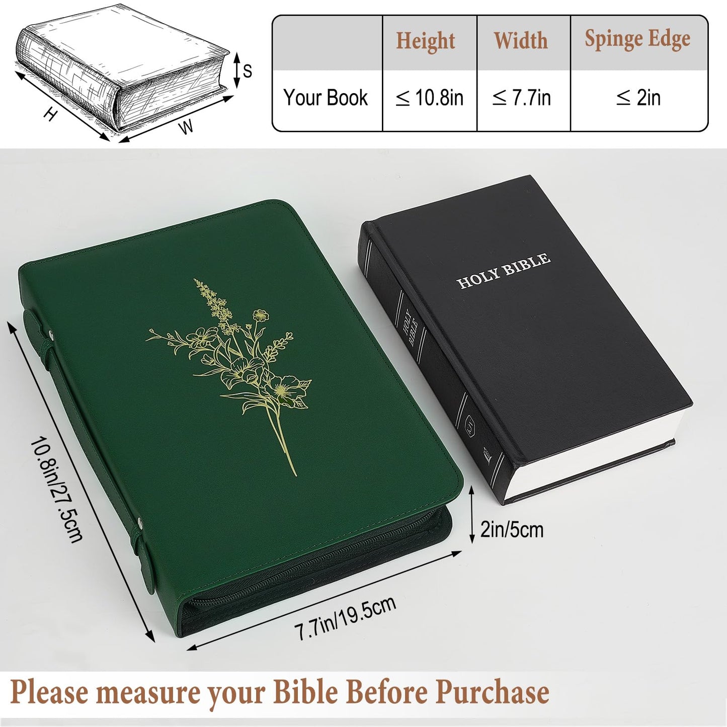 Bible Cover Case for Women and Men, PU Leather Bible Bag Bible Study Supplies Accessories with Detachable Wrist Strap
