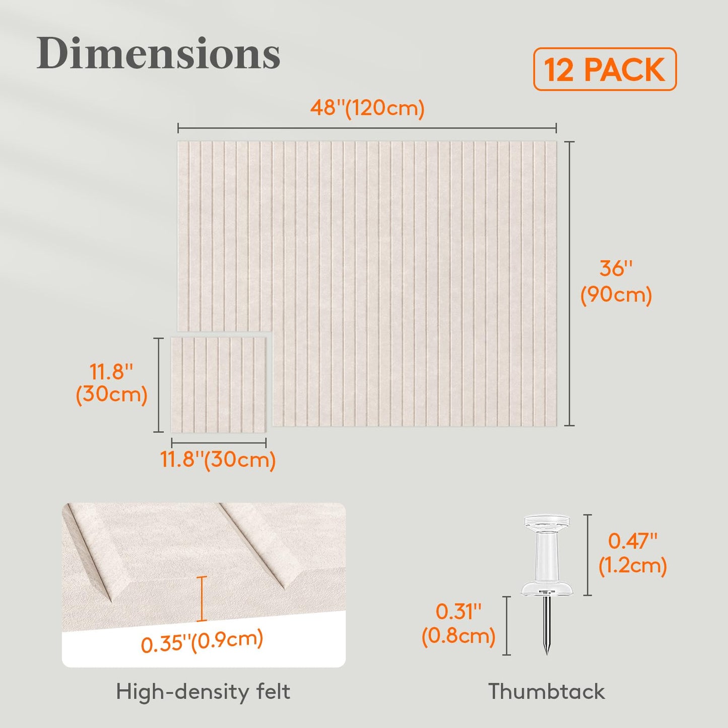 Lifewit Felt Slatted Bulletin Board with Self-Adhesive, 48"x 36"-12 Pack Cork Board Alternative, Pin Board Vision Board Message Board with 50 Pushpins for Office Decor, Room Decor, Oatmeal