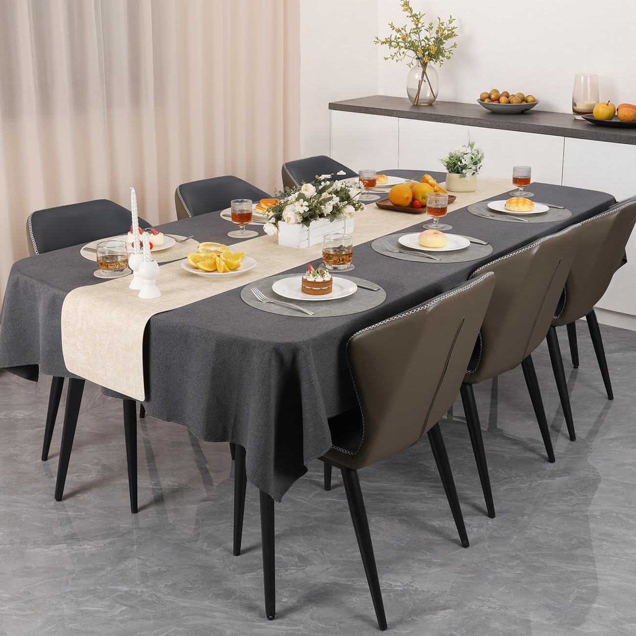 Myir JUN Reversible Vinyl Round Placemats Set of 8, Faux Leather Place Mats Dual Sided Waterproof Wipeable, Heat-Resistant Table Mats for Kitchen Dining Indoor Outdoor (14", Light Gray Cream-White)