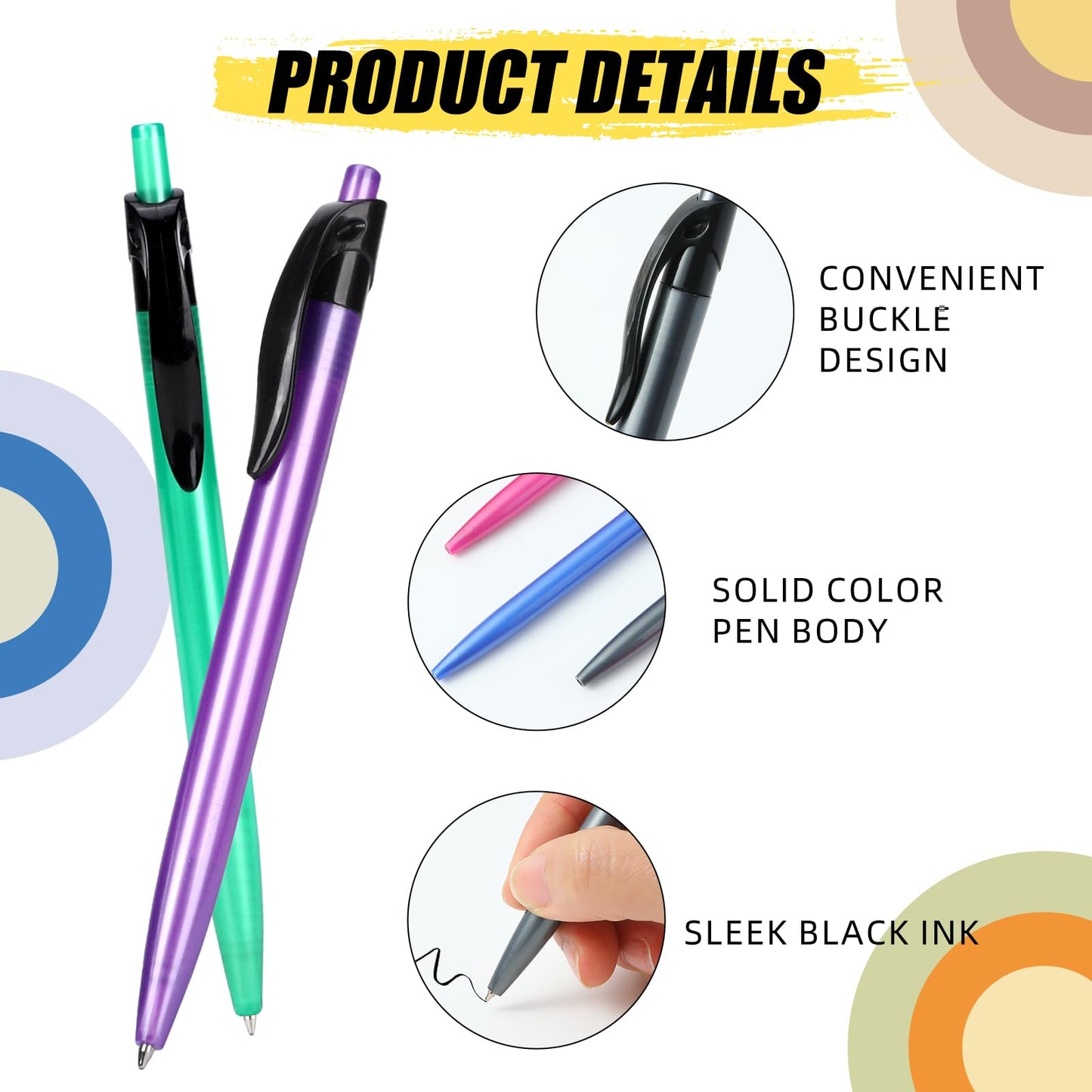 Yuxingrong Retractable Black Ballpoint Pen for Smooth Writing 1.0mm Medium Pack of 50 Black Ink Pen, Click Black Pens Bulk with Comfort Grip, Idea for Journaling, Planner, Note Taking