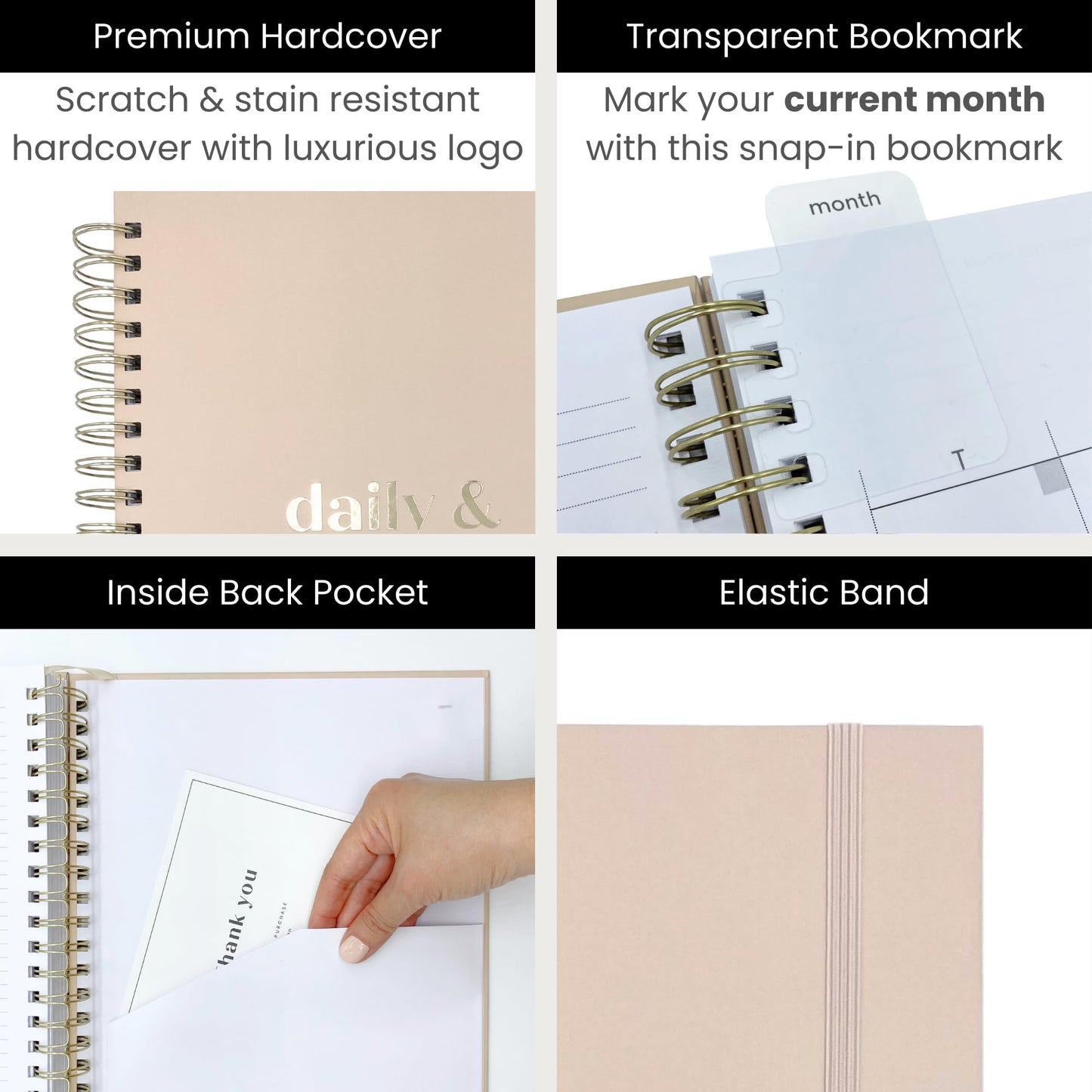 Undated Daily Planner | 2026 Calendar | Large Daily and Monthly Planner with Hourly Schedule, 8.5" x 11" | 6 Month, Full Page a Day, To do List, Time Blocking, Beige Aesthetic Hardcover Spiral Notebook
