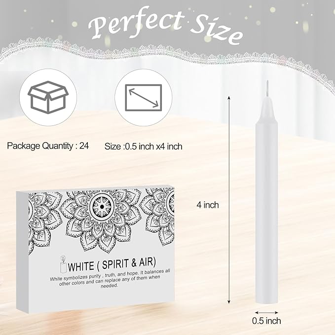 Tobeape Spell Chime Candles 24 pcs White Candles, 4" Tall Unscented Mini Taper Candle for Christmas, Witchcraft, Wiccan Altar, Magic Tool, Ritual, Prayer, Meditation, Wedding Party Decoration, Shabbat