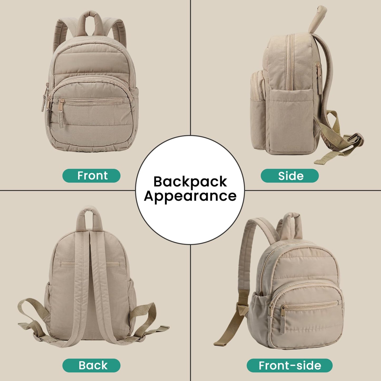 MxDicha Backpack for Women, Mini Backpack with Quilted Design and Adjustable Straps, Large Capacity Multi Compartment, Lightweight Comfort for Work Travel Outdoor Gym Hiking, Bookbag for Women(camel)