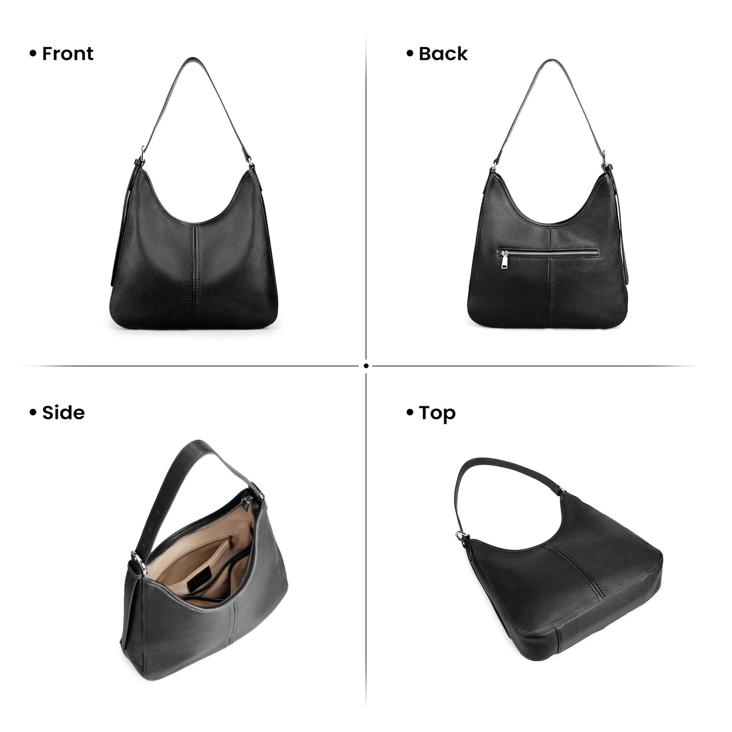 befen Genuine Leather Hobo Bags for Women, Soft Real Leather Women's Shoulder Bag Handbags, Leather Shoulder Hobo Purse Designer Bags with Adjustable Strap for Daily Work Travel Fall Fashion, Black