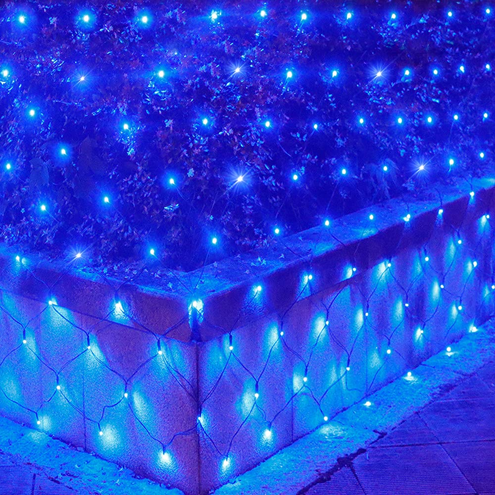 Pooqla Net Lights, 300LED Christmas Outdoor Mesh Light, 14.8x4.9 ft Fairy String Light with 8 Modes Green Wire, Connectable Waterproof for Bushes Tree Garden Christmas Decor, Blue