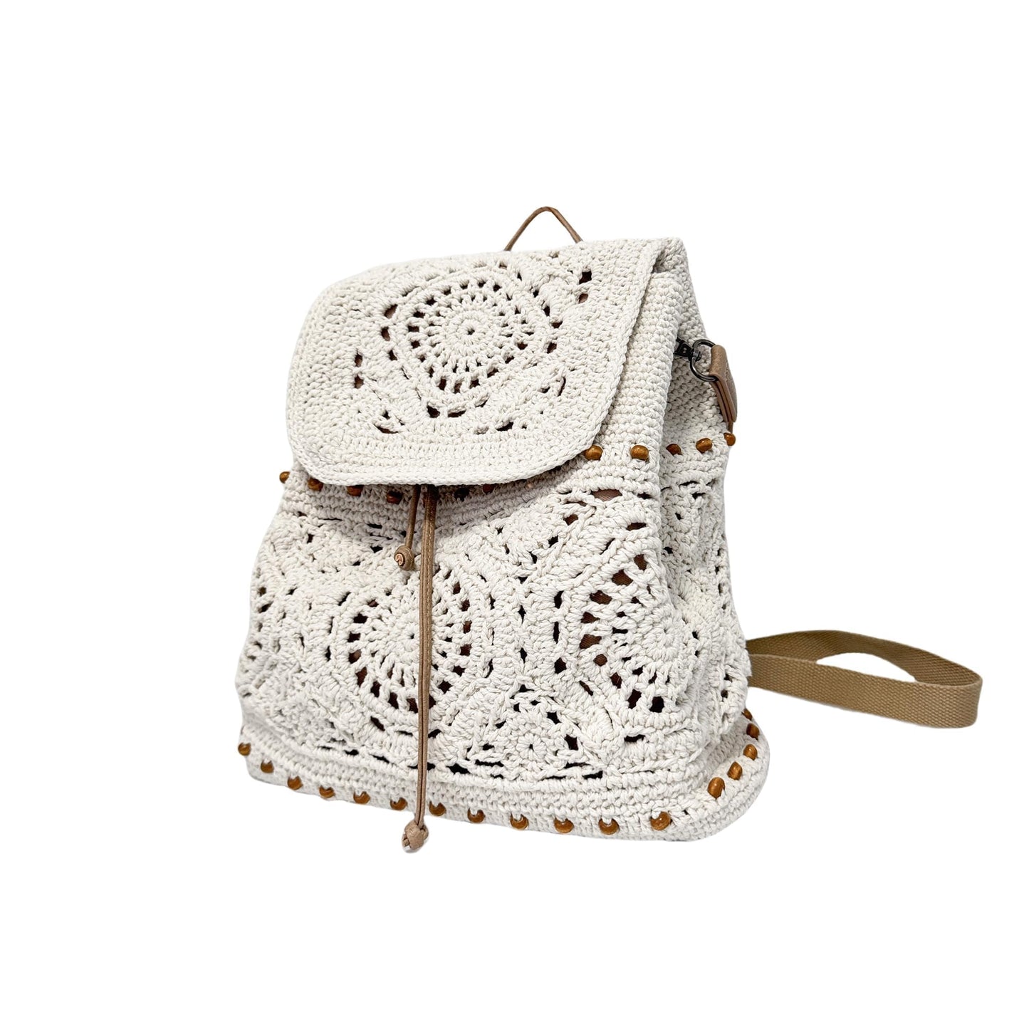 Eiyye Handmade Crochet Backpack for Women Premium Cotton Rope Boho Rucksack with Adjustable Straps Lightweight Woven Shoulder Backpack for Travel Beach & Everyday Casual
