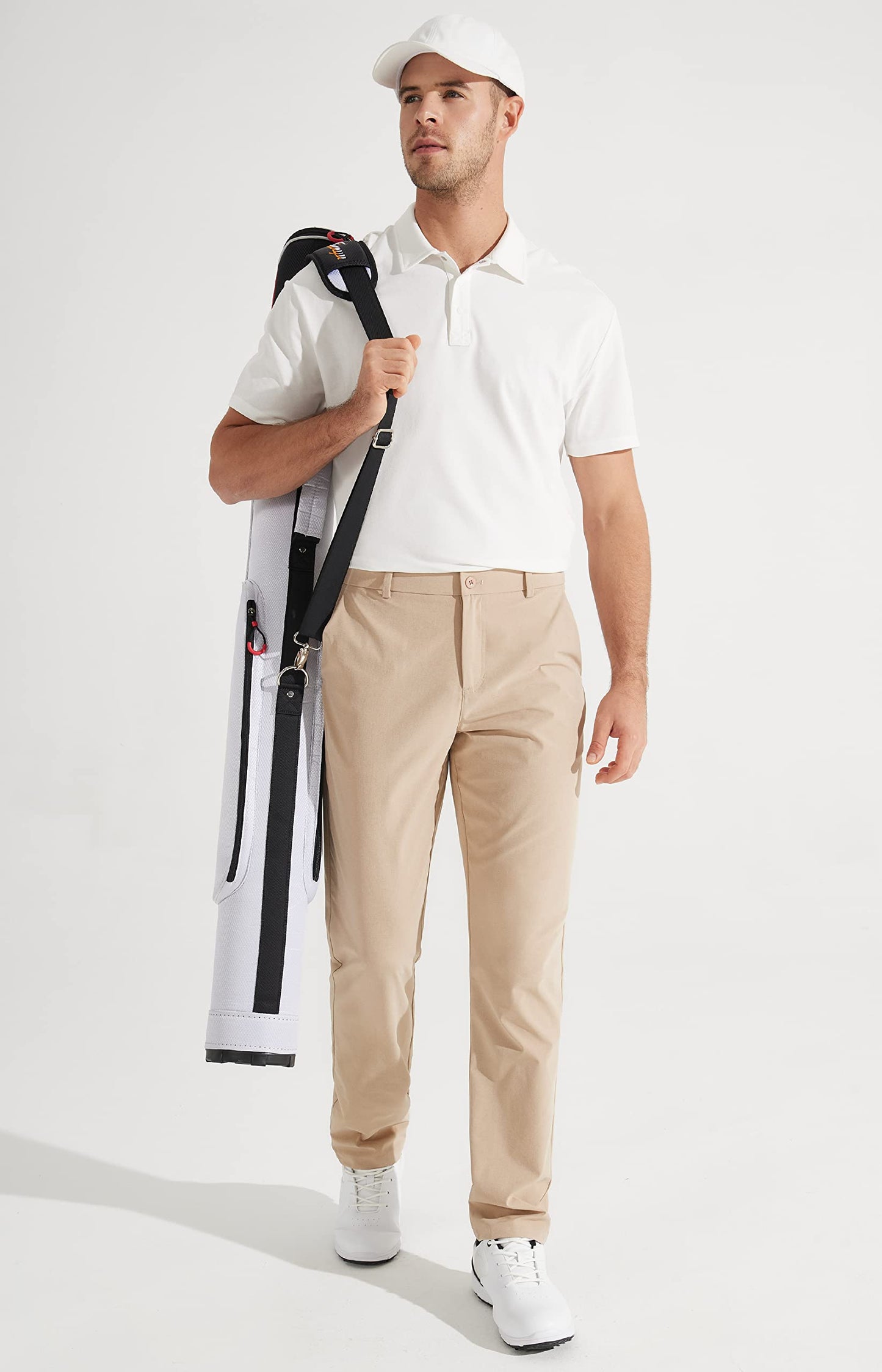 Libin Men's All Day Comfy Golf Pants Work Dress Pants 34" Quick Dry Lightweight Business Casual Trousers for Men with Pockets, Khaki, 42W x 34L