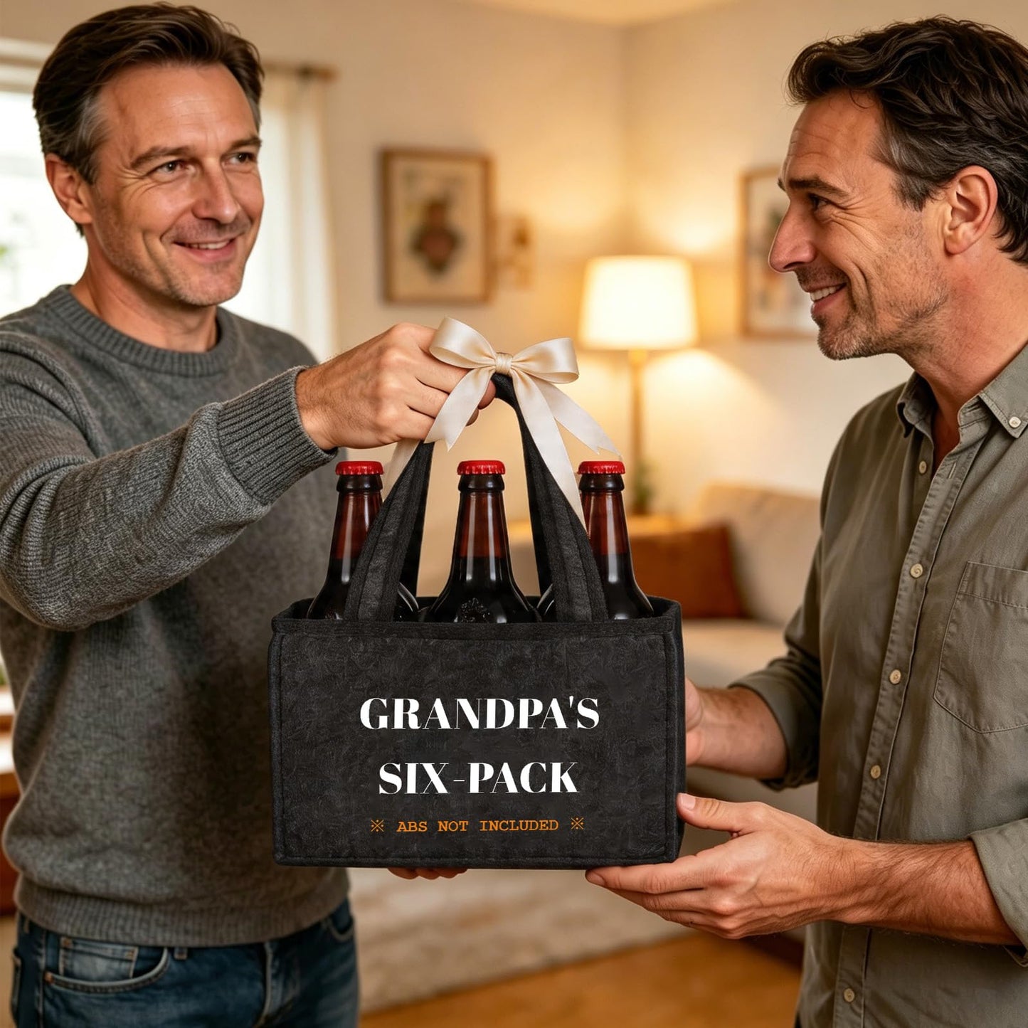 Funny Gifts for Grandpa, Grandpa Beer Carrier Felt Bottle Tote, Father’s Day Birthday Gift for Dad, Reusable Drink Caddy for Camping, BBQ, Picnic, and Party