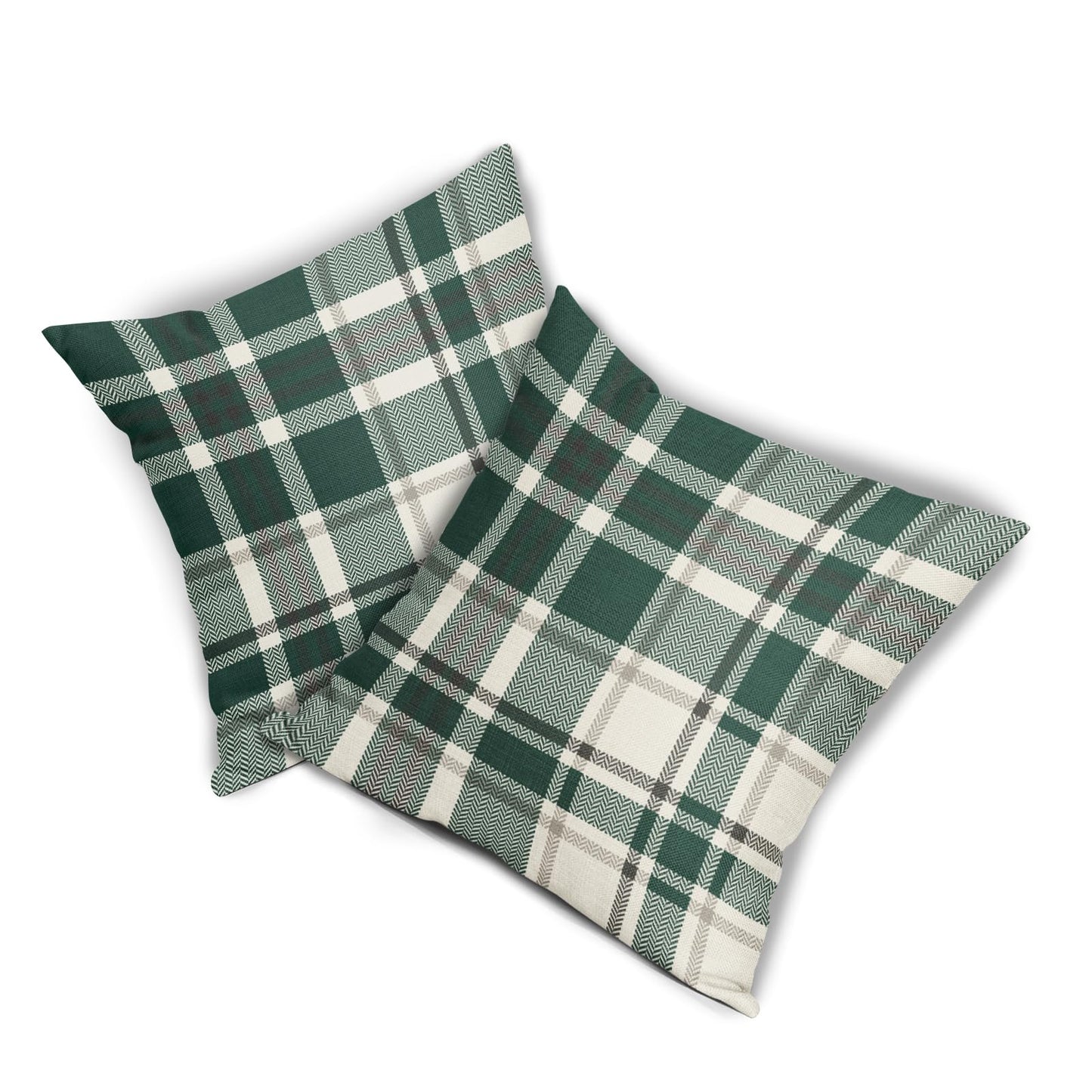Christmas Plaid Pillow Covers 16x16 Set of 2 Forest Green Grey Buffalo Checkered Decorative Tartan Pillowcases Xmas Winter Holiday Outdoor Rustic Farmhouse Throw Cushion Case Decor for Couch Sofa Bed