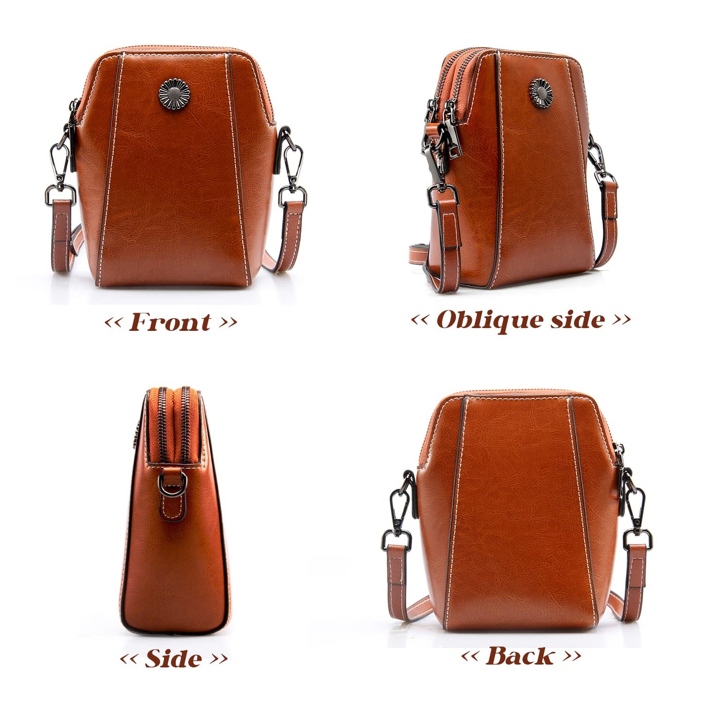 Designer Leather Small Crossbody Bags Purses for Women Cell Phone Bag Soft Women's Shoulder Handbags Gifts for Women (Brown)