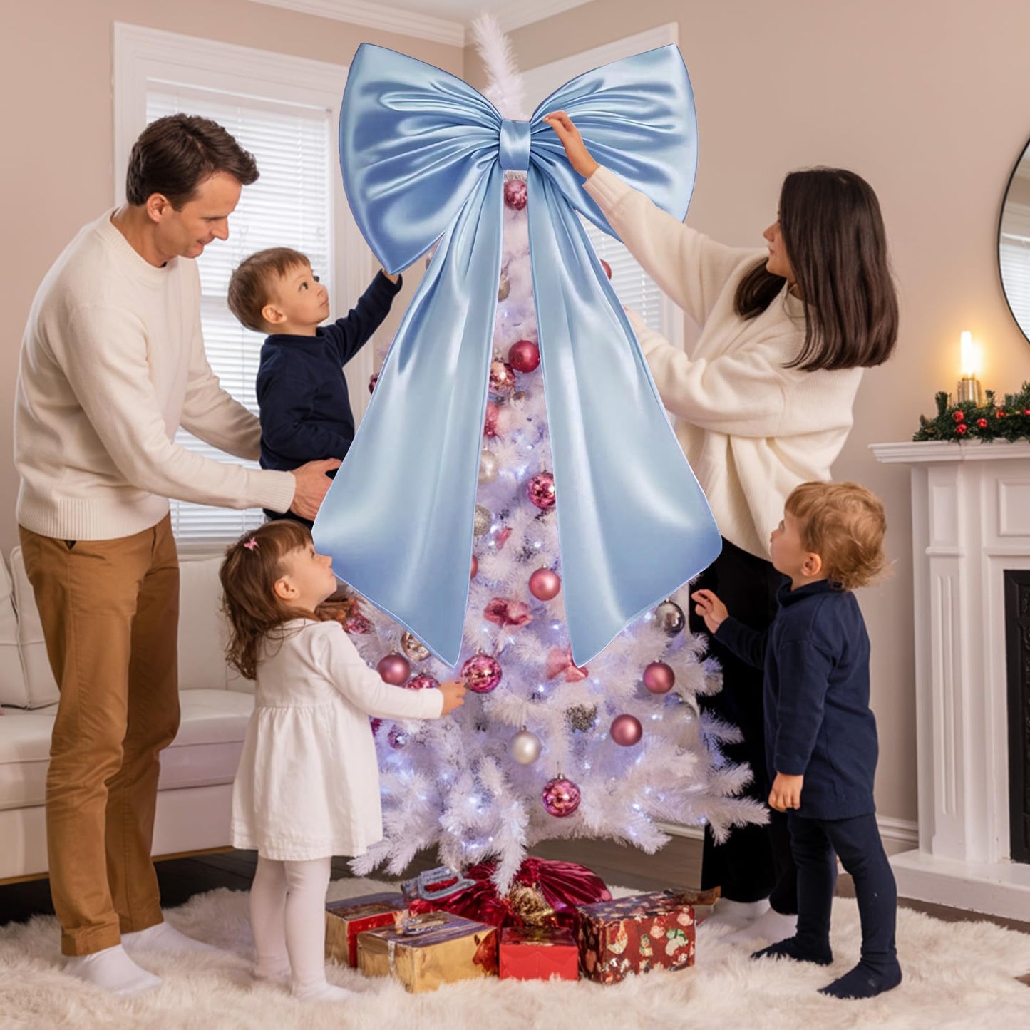 Froova Big Blue Bow Room Decor 40x24 in Large Baby Blue Coquette Decorations for Party, Giant Ribbon Tie as Something Blue for the Bride on Wedding Backdrop Wall Decor (Internal Stability Layer)