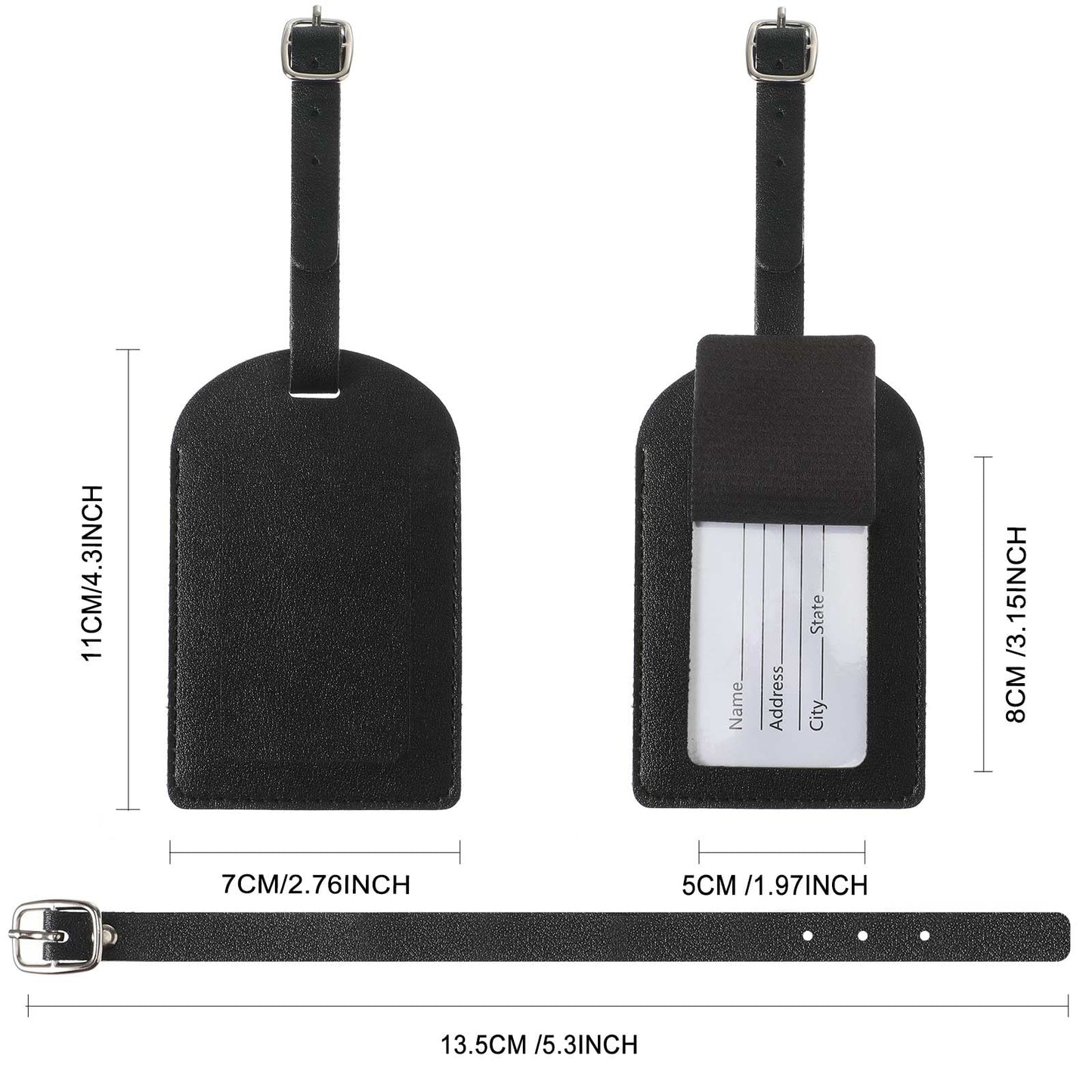 20-Piece Pu Leather Luggage Name Tags - Privacy Protection, Strong, Black