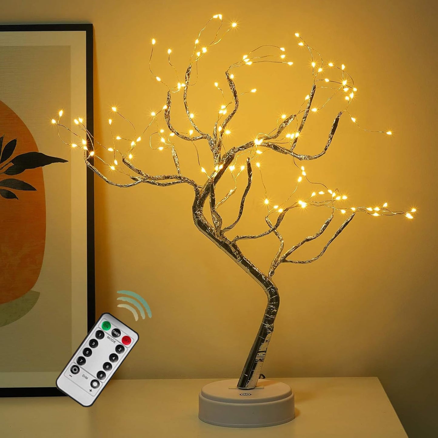 OURBAOFU 20” 108LED Fairy Sparkly Tree Lamp with Remote Control, USB&3AA Powered 8 Modes, DIY Bonsai Artificial Tree Lights, Fairy Spirit Tree Light for Bedrooms Desktop Christmas (Warm White)