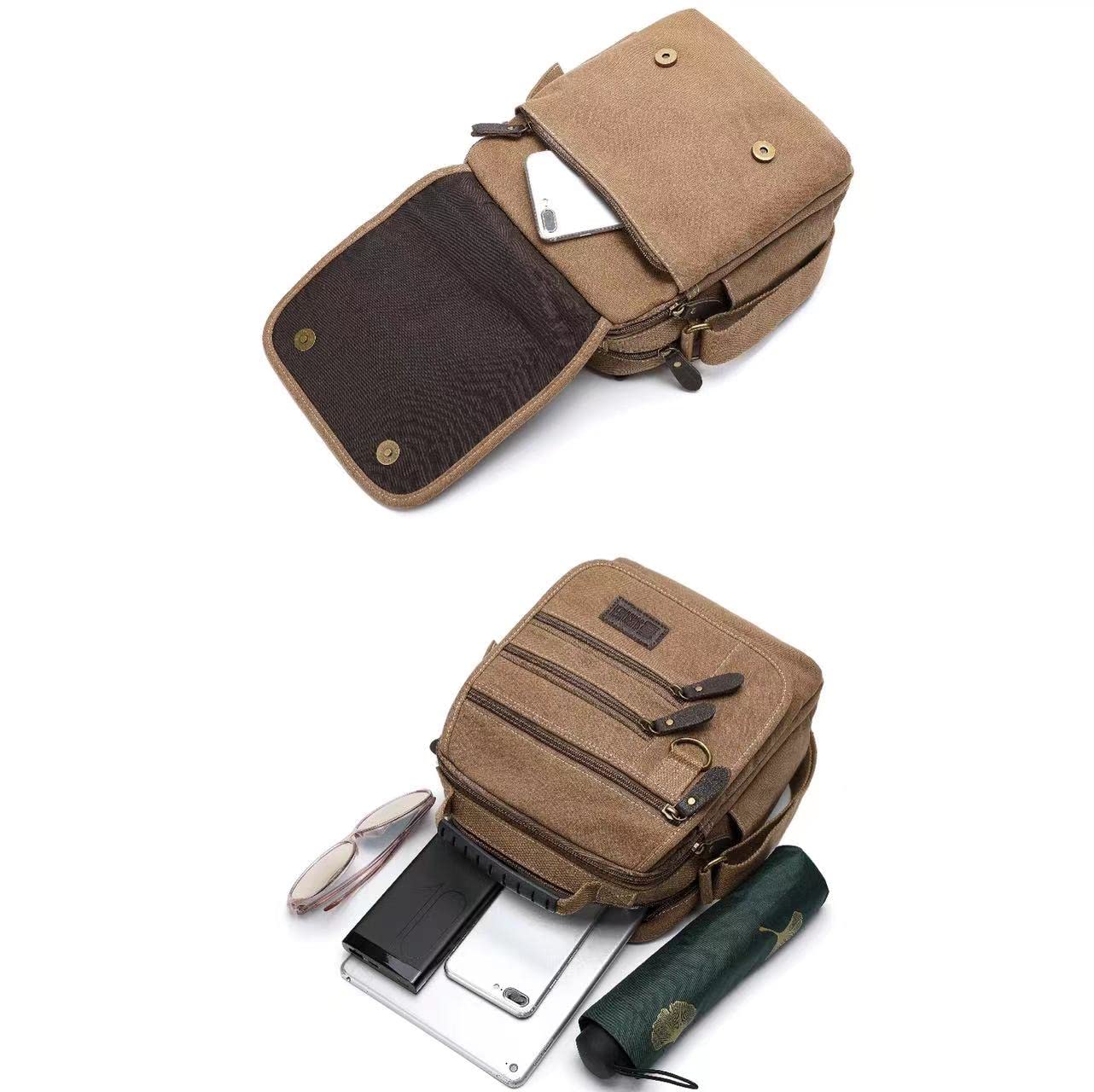 SUNSOMEN Mens bag Canvas Shoulder Bag Small Messenger Crossbody Work Bag Vintage Multi-function (Light blue)