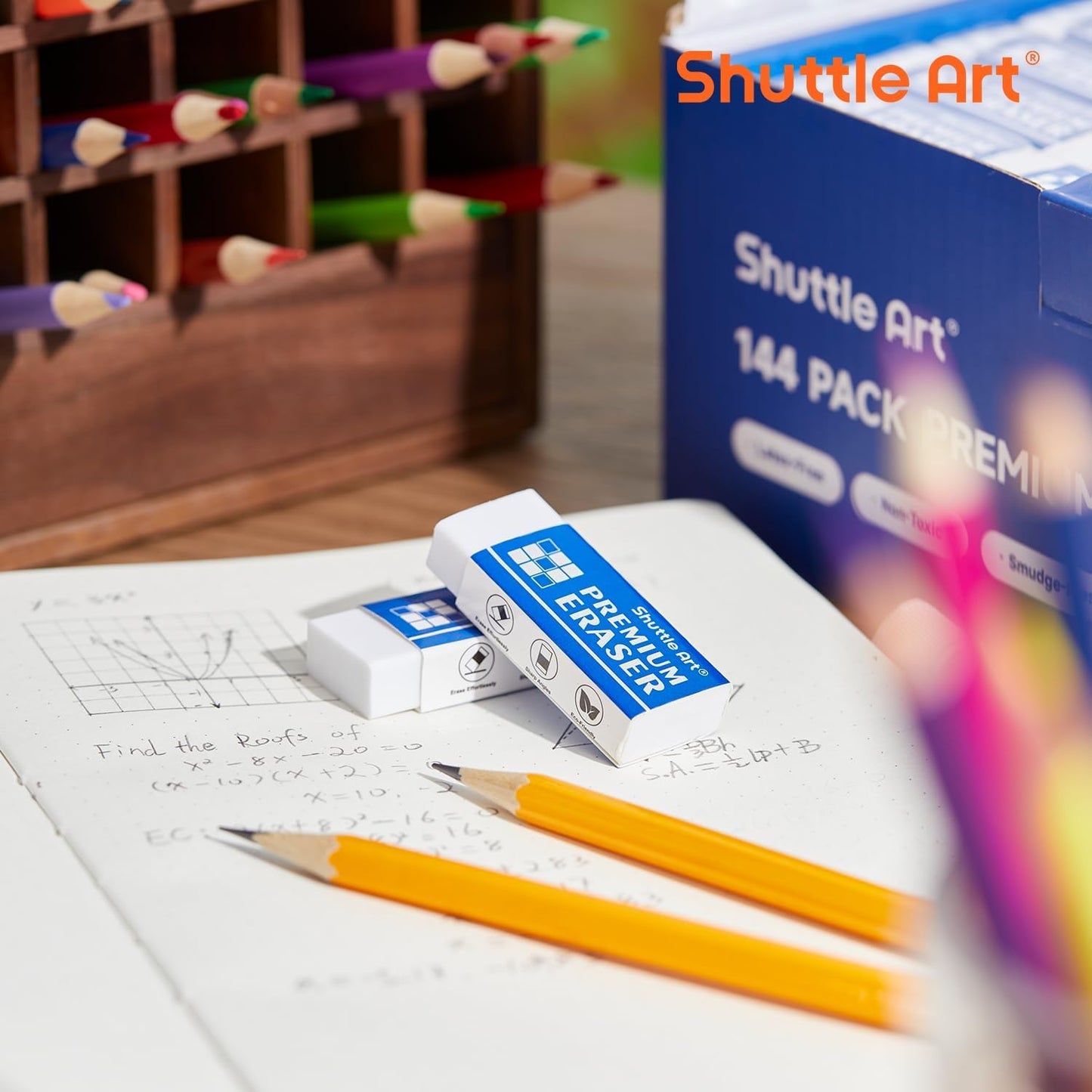 Erasers, Shuttle Art 72 Pack Premium Erasers Bulk, White Eraser Classroom Set for Kids Teachers as School and Office Supplies
