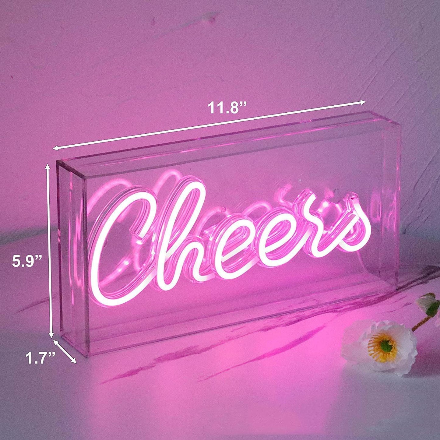 Cheers Neon Light,3D Countertop Standable LED Cheers Pink Neon Sign Decorative Letter Light Sign for Wedding Birthday Graduation Sports Party,Lighting Accessories for Bar Cart, 11.8x5.9x1.85in