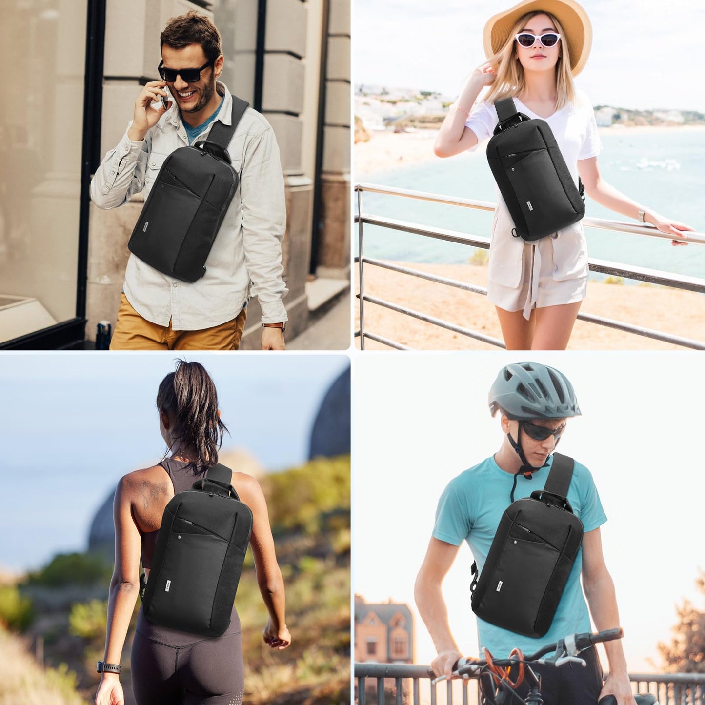 MoKo Compact EDC Sling Bag for New 13-inch iPad Pro M4/Air M2, Minimalist Chest Shoulder Crossbody Bag for Men Women Daily Use, Single Strap Daypack for New 13" MacBook Air/14 MacBook Pro, Black