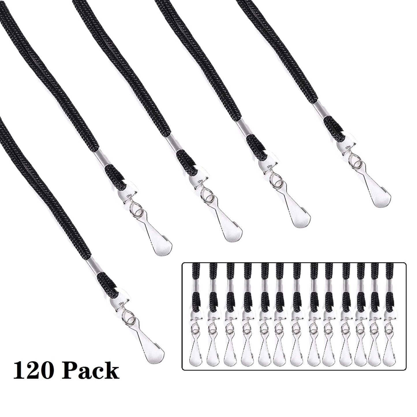 KAKAMINA 120 Pack Badge Lanyards, for ID Badges, Black Lanyard Badge Holder Office Business Card Lanyards Key Lanyards Students ID Card with 18" Inch and J Hook(Black)