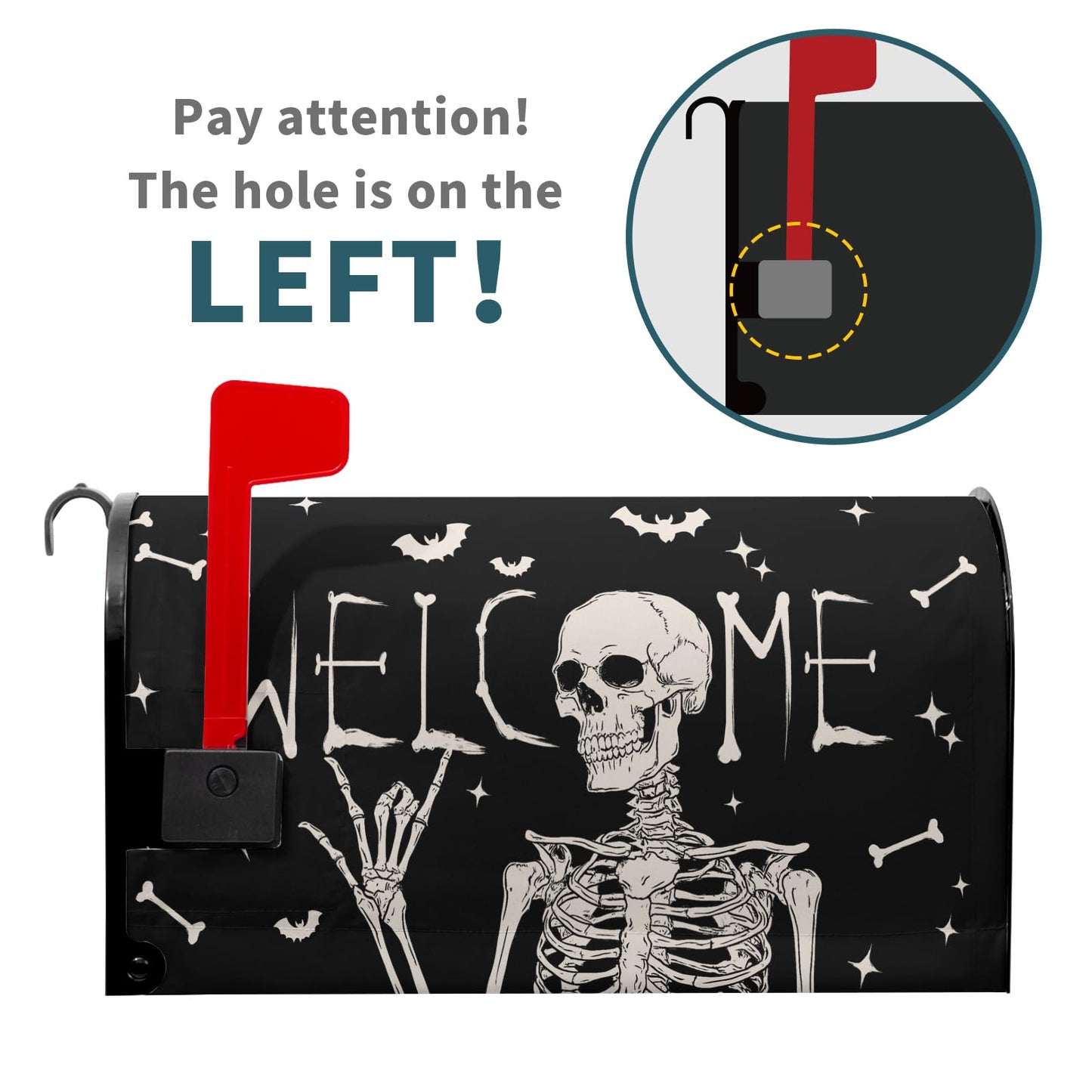 Halloween Skull Mailbox Cover Magnetic Large Size 25.5 x 21 Inch Human Skeleton Mail Box Covers Fall Mailbox Wraps Welcome Halloween Letter Post Box Decoration for Home Garden Yard Outdoor Outside