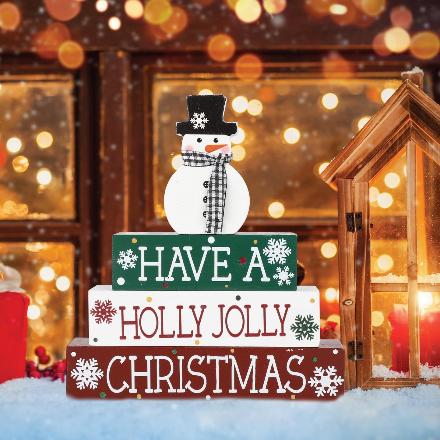 4 Pcs Christmas Decorations Indoor Wooden Snowman Table Sign Decor Table Centerpieces Xmas Merry Christmas Tabletop Block for Holiday Office Desk Tiered Tray Party Shelf Decor Farmhouse Winter
