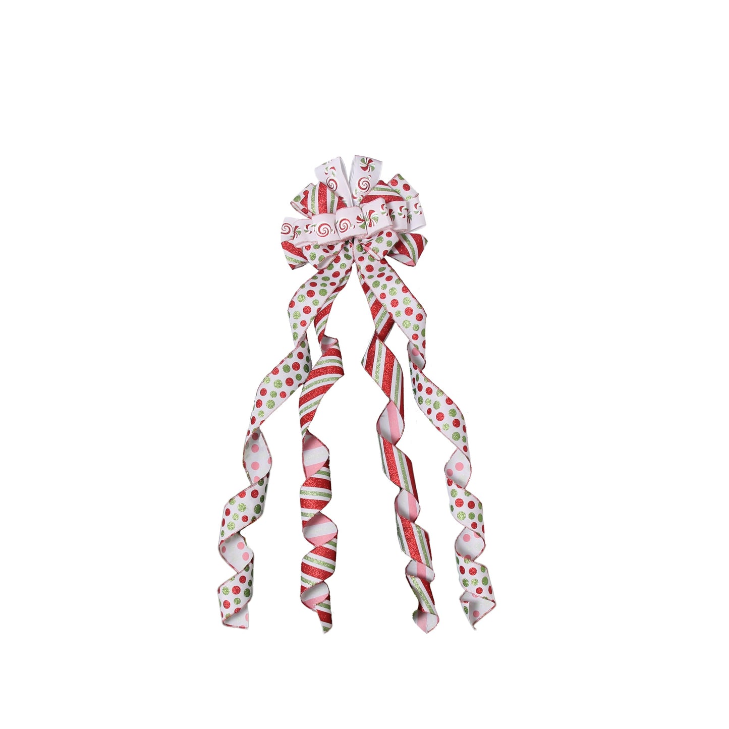 Christmas Tree Topper Wreath Bow Large Green Christmas Bow Tree Topper with Red Green Red Stripes Candy Patterned Gift Bows for Xmas Holiday Home Thanksgiving Indoor/Outdoor Decoration 52"x13"