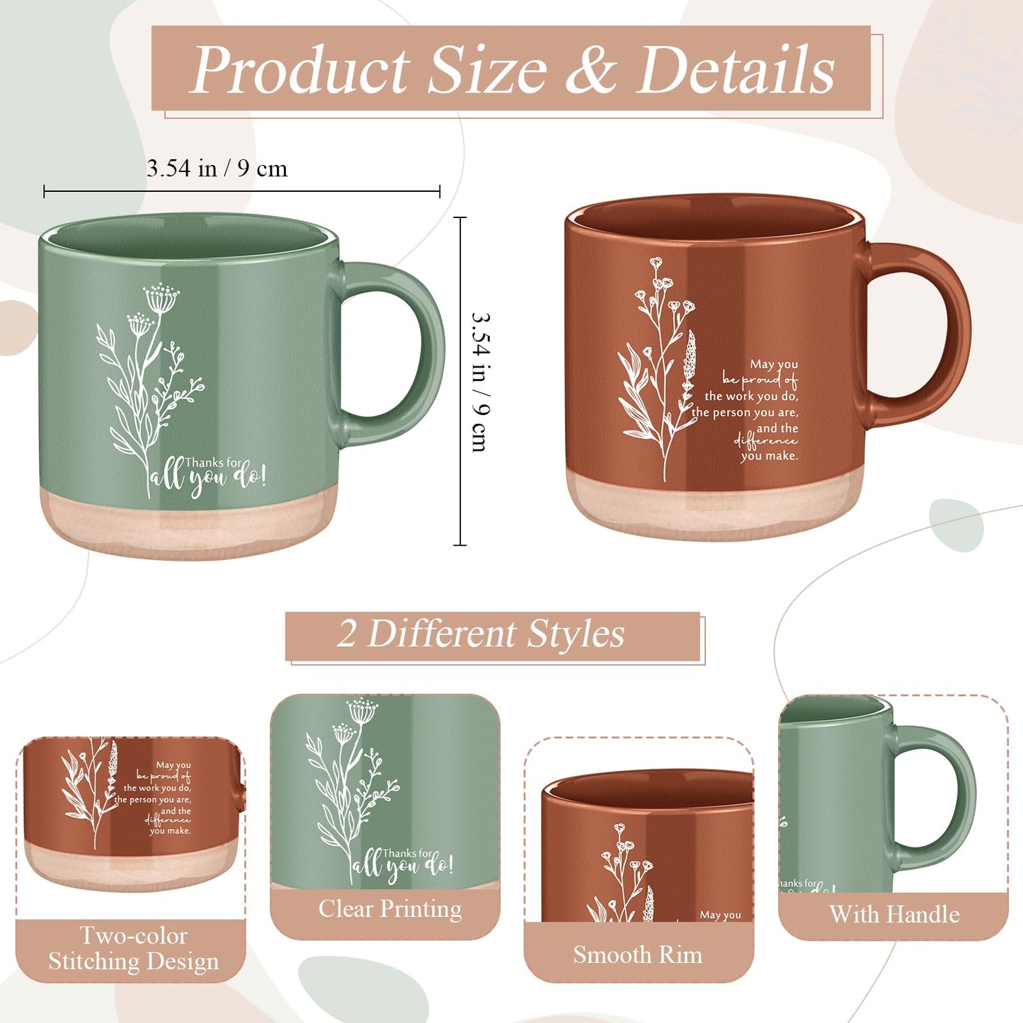 Didaey Employee Appreciation Gifts Set 13oz Boho Floral Ceramics Coffee Mugs with A6 Leather Notebooks Ballpoint Pens Bulk Teacher Thank You Gift for Volunteer Coworkers Staff Nurse(2 Sets,2 Colors)