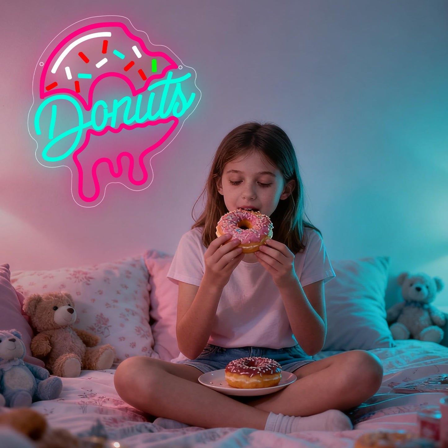 Donuts Neon Sign, Donuts Signs for Snack Bar Home Kitchen Restaurant Bakery Business Art Wall Decor,Gift for Cafe Fast Food Shop, Dimmable LED Neon Light USB Powered
