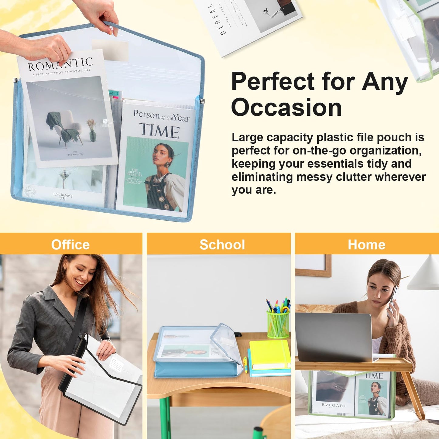 12 PCS A3 Expandable Tabloid Size Document Folder Plastic Expanding Wallet Envelopes with Snap Black Green Pink Beige Expanding File Wallet A3 with Label File Organizer Folders for Office School