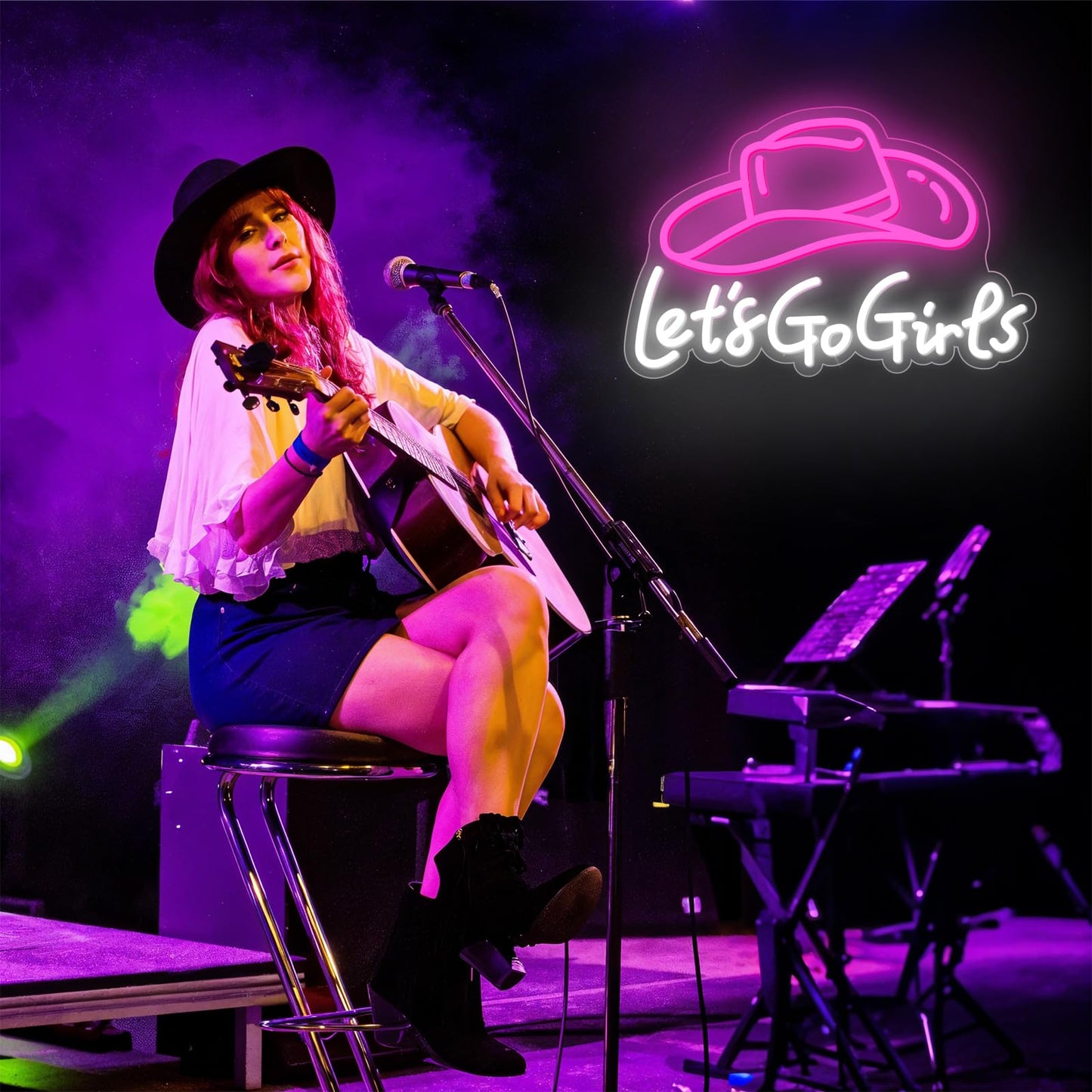 Let's Go Girls Neon Sign, Pink Cowgirl Hat Led Light Up Sign Dimmable USB Powered Country Retro Western Art Wall Letter Sign for Cowboy Bar Bedroom Man Cave Wedding Christmas Birthday Party Decor