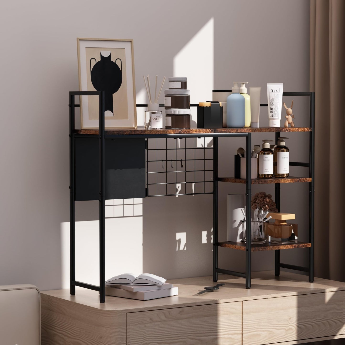 ZNMYDMT 38.5" 3-Tier Desktop Bookshelf | Desk Organizer Shelf & Computer Monitor Stand | Dark Brown Home Office Storage
