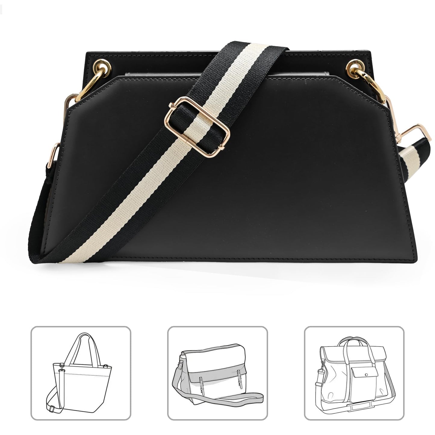 Muteffcase Purse Strap Replacement Crossbody, Wide Shoulder Bag Strap for Handbag, Tote Strap Adjustable (1.5 inch Gold - White/Black)