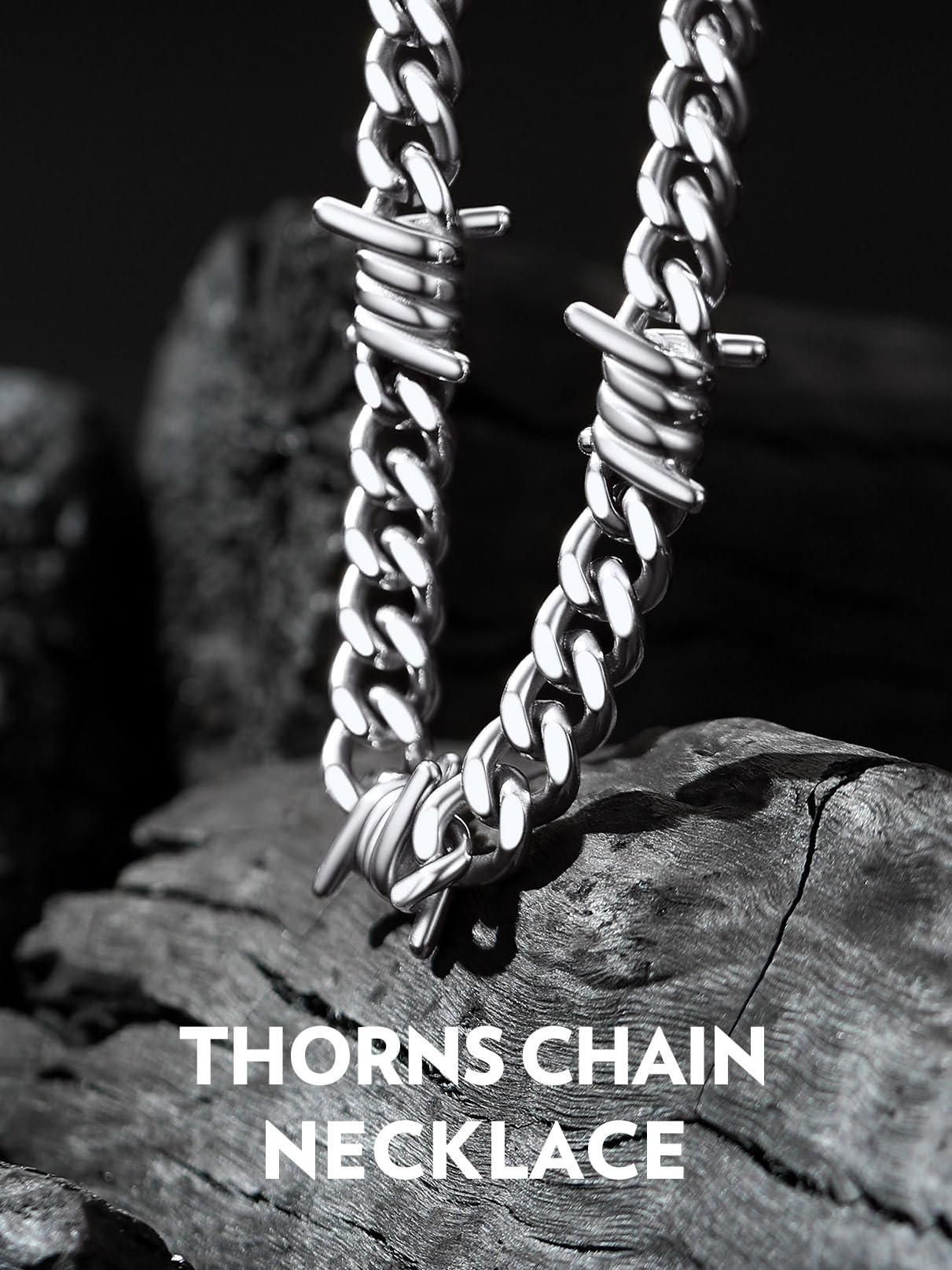 Bandmax Barbed Wire Chain Choker Necklace 16Inch 9MM Stainless Steel Barb Wire Link Chains Punk Emo Gothic Alt Grunge Street Style Thorn Chain Jewelry for Men Women