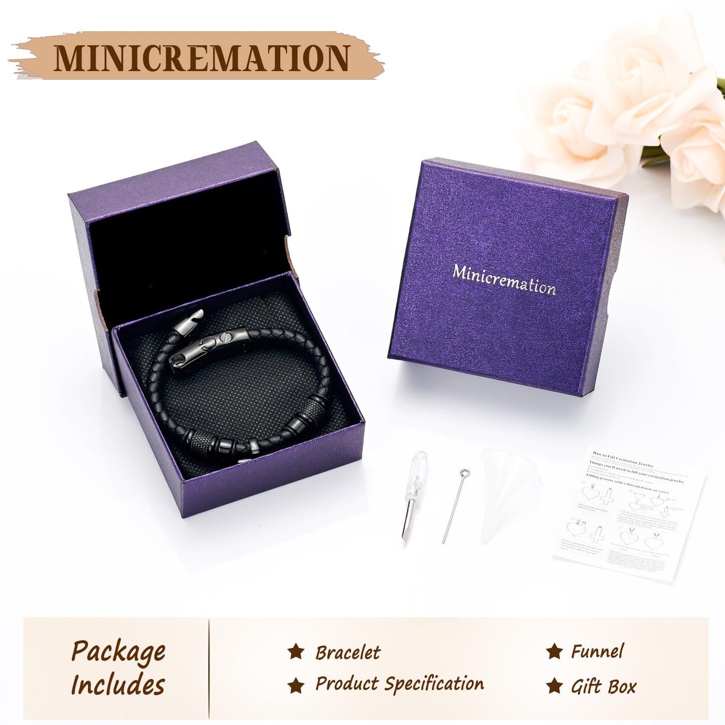 Minicremation Cross Cremation Jewelry Urn Bracelet for Ashes Genuine Leather for Women Men Keepsake Memorial Cuff Bangle Braided Wristband Bracelet for Men (Black-A, 18cm/7.08")
