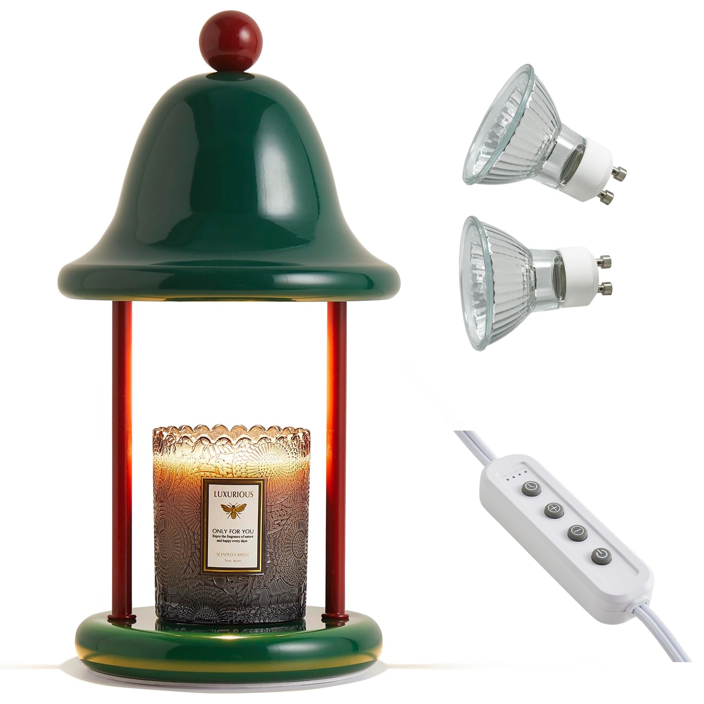 Mahbahole Bell Candle Warmer Lamp with Timer Dimmable, Bedroom House Office Aesthetic Living Girls Room New Home Decor, Christmas Birthday New Year Gifts for Women Mom - Green & Red
