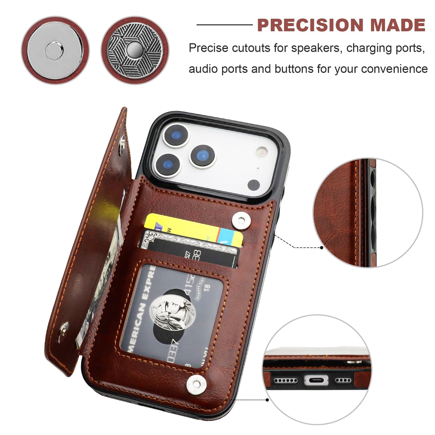 ONETOP Compatible with iPhone 17 Pro Max Wallet Case with Card Holder, PU Leather Kickstand Card Slots Case, Double Magnetic Clasp and Durable Shockproof Cover 6.9 Inch (Brown)