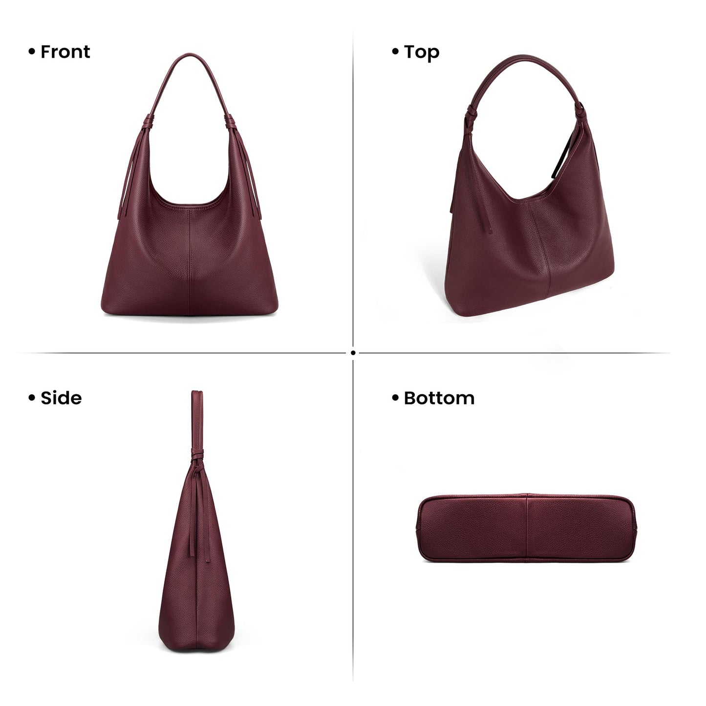 befen Genuine Leather Slouchy Hobo Purses for Women, Casual Hobo Bags Real Top Grain Leather Tote Handbags Women's Burgundy Shoulder Satchel for Shopping, Outing, Travel