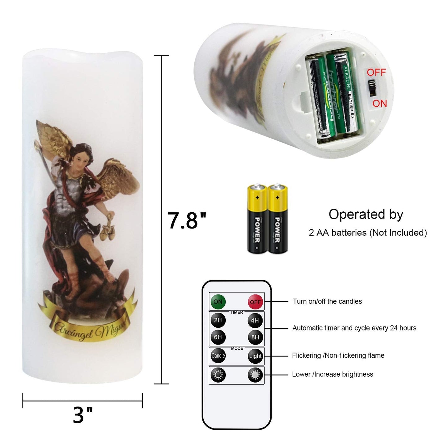 Wondise Flameless Flickering Devotional Prayer Candle with Remote and Timer, Battery Operated Real Wax LED Votive White Pillar Candle for Decoration Religious Gift, Prayer in Spanish(3 x 3 x 6 inch)