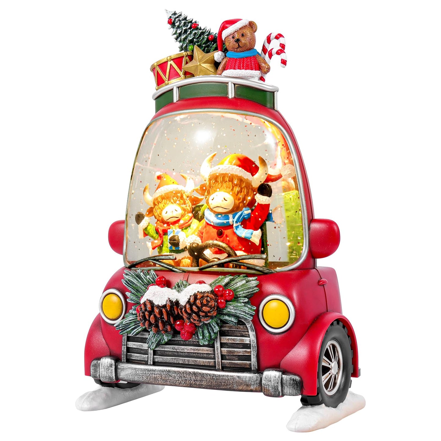 Christmas Snow Globe Lantern with 8 Holiday Music, Christmas Water Snow Globe USB/Battery Powered 6H Timer, Glitter Snowfall Two Bison Scene for Family Friends (Two Bison)