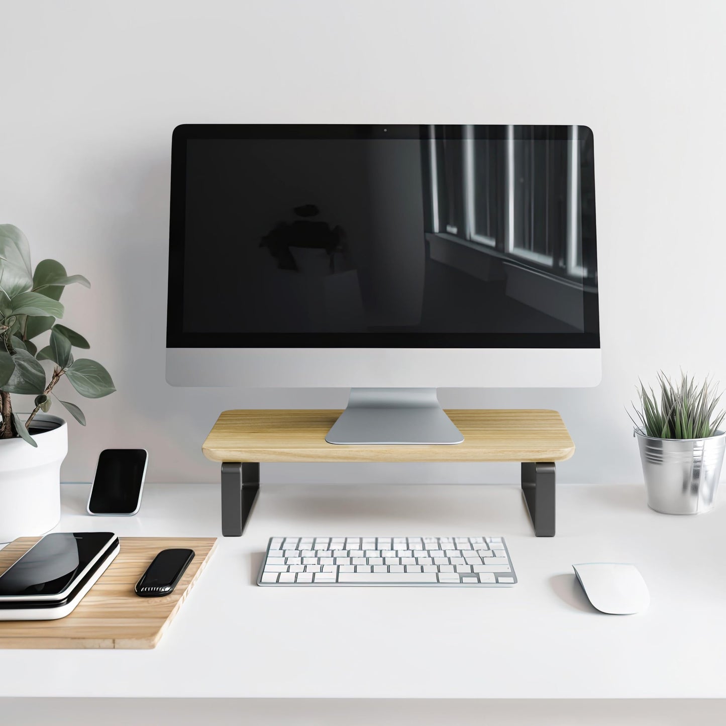 Beautiful Wooden Monitor Stand for Desk - Sturdy Stand Rises Your Monitor to the Perfect Ergonomic Level - Sleek and Functional Computer/Laptop Rack Design Elevates Any Workspace & Maximizes Space