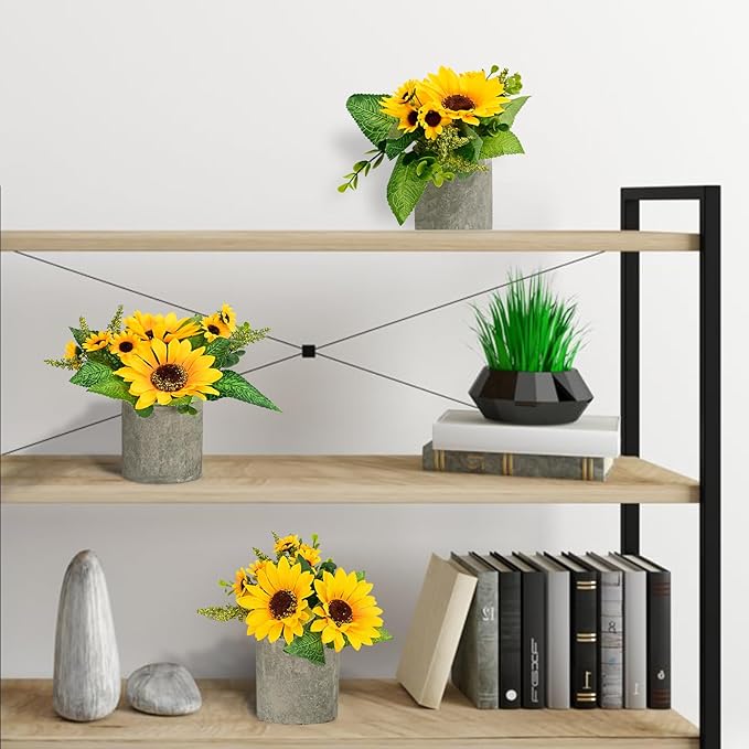 Sunflower Artificial Flowers, Fake Sunflower Table Centerpiece Decor, Artificial Fall Flowers Arrangement Farmhouse Decoration for Home Bathroom Kitchen