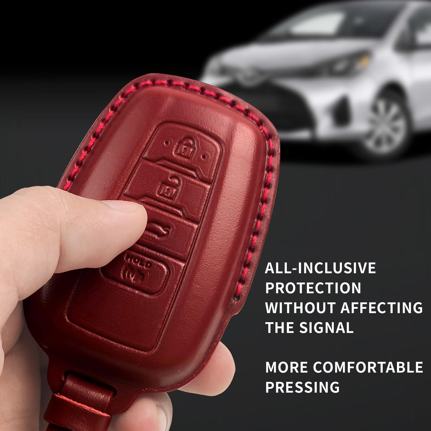 Tukellen for Toyota Key Fob Cover Genuine Leather With Keychain,Leather Key Case Protector Compatible with 2019-2025 Rav4 2020-2022 Highlander Corolla Prius 2018-2024 Camry Avalon C-HR GT86-Red