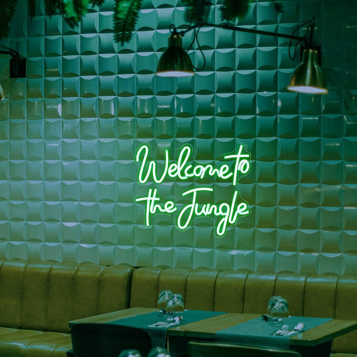 ineonlife Welcome to the Jungle Neon Sign Green Letter LED Neon Lights for Bedroom Wall Love Oh Baby for Room Decor Bar Party Wedding Engagement Wall Hanging Decor USB Powered Green USB Powerd 15.3x12.6in